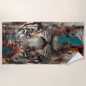 Tiger Urban Street Art Portrait ビーチタオル (正面)