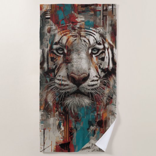 Tiger Urban Street Art Portrait ビーチタオル (正面)