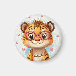 Tiger Valentine's Day Heart Badge Kids School  マグネット