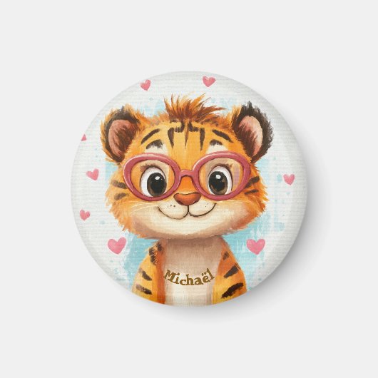 Tiger Valentine's Day Heart Badge Kids School  マグネット (正面)