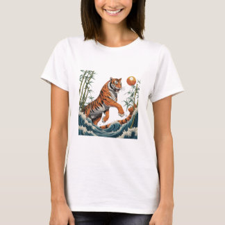 Tiger Wave Art - Ukiyo-e Bamboo Sunset Design Tシャツ