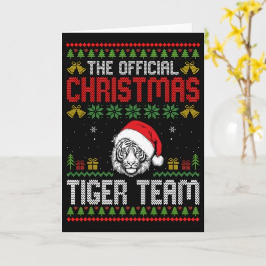 Tiger Wearing Santa Hat Xmas Lights Merry Christma カード (黄色い花)