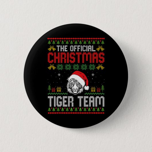 Tiger Wearing Santa Hat Xmas Lights Merry Christma 缶バッジ (正面)