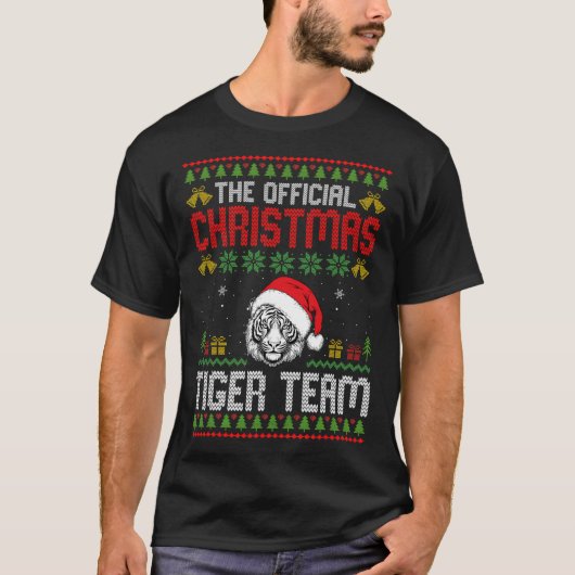 Tiger Wearing Santa Hat Xmas Lights Merry Christma Tシャツ (正面)
