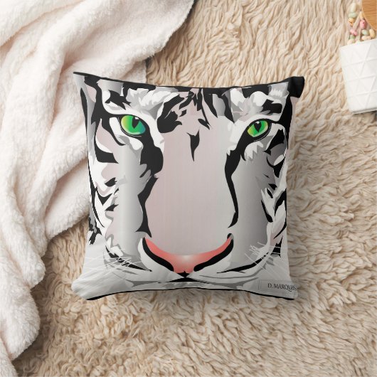 TIGER-WHITE/GREY THROW PILLOW- クッション (ブランケット)