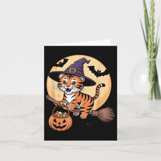 Tiger Witch Hat Pumpkin Halloween Costume Men Wome カード (正面)