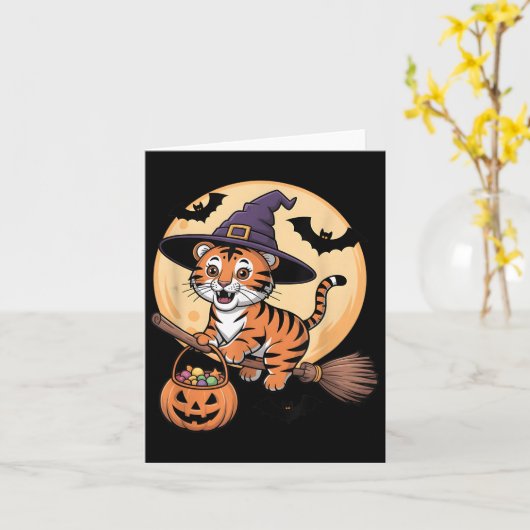 Tiger Witch Hat Pumpkin Halloween Costume Men Wome カード (黄色い花)