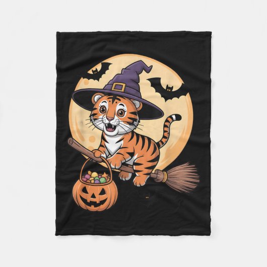 Tiger Witch Hat Pumpkin Halloween Costume Men Wome フリースブランケット (正面)