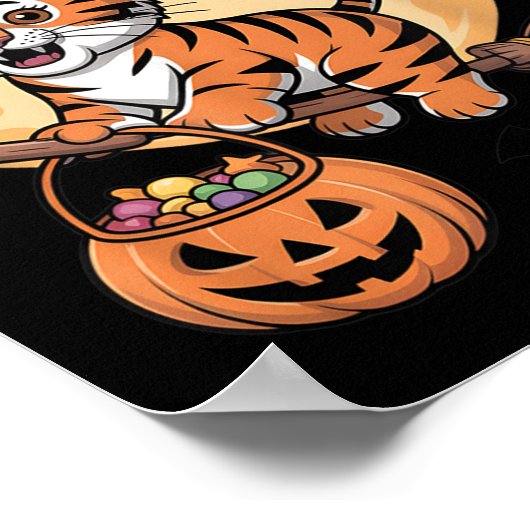Tiger Witch Hat Pumpkin Halloween Costume Men Wome ポスター (角)