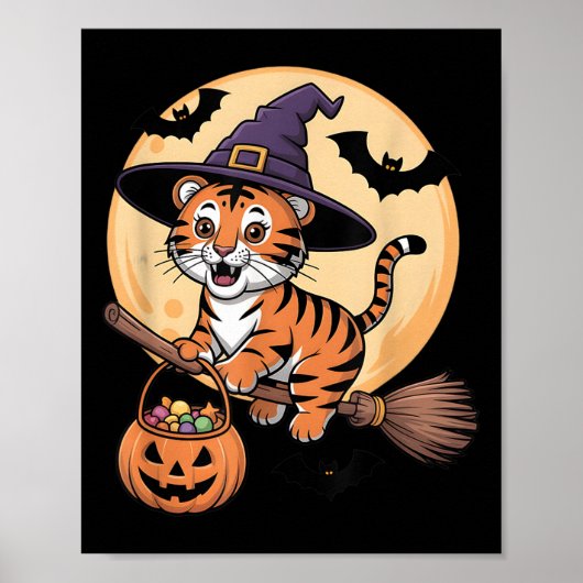 Tiger Witch Hat Pumpkin Halloween Costume Men Wome ポスター (正面)