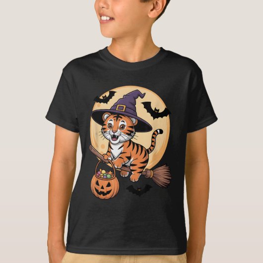 Tiger Witch Hat Pumpkin Halloween Costume Men Wome Tシャツ (正面)