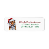 tiger with a Santa hat Christmas Return Address ラベル (正面)