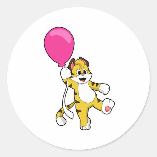 Tiger with Balloon ラウンドシール (正面)