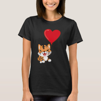 Tiger With Heart Balloon Valentines Day Love Boys Tシャツ
