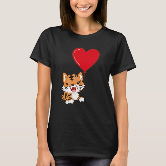 Tiger With Heart Balloon Valentines Day Love Boys Tシャツ (正面)