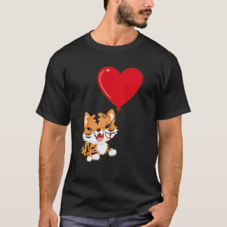 Tiger With Heart Balloon Valentines Day Love Boys Tシャツ
