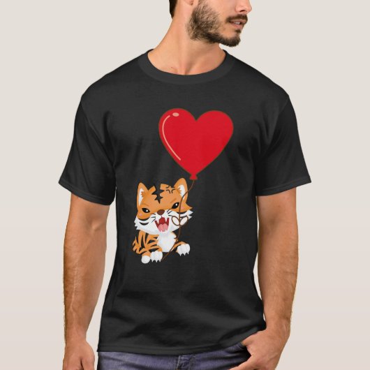Tiger With Heart Balloon Valentines Day Love Boys Tシャツ (正面)