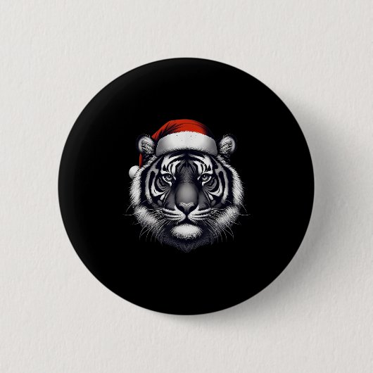 Tiger With Santa Hat Christmas Xmas Lover Zoo Keep 缶バッジ (正面)