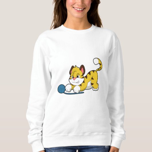 Tiger with Woll yarn ball スウェットシャツ (正面)