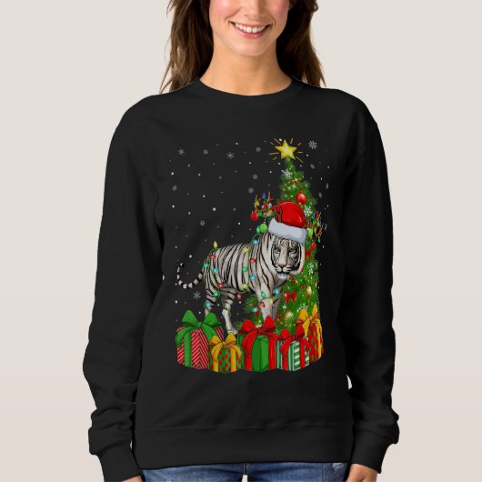 Tiger   Xmas Holiday Santa White Tiger Christmas T スウェットシャツ (正面)
