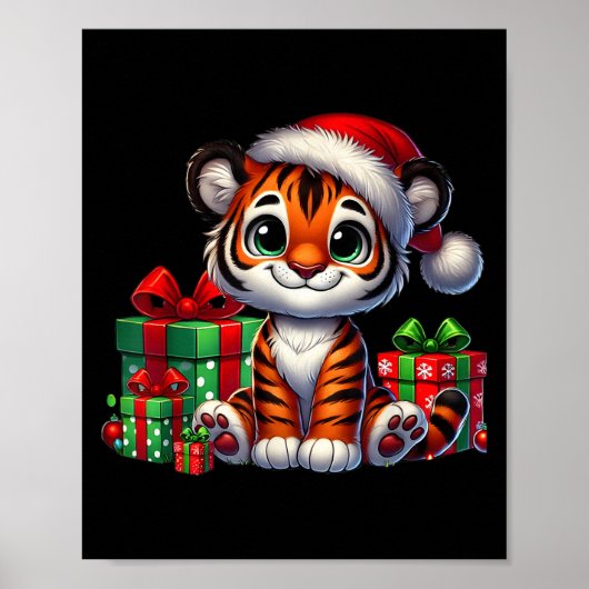 Tiger Xmas Lighting Santa Hat Tiger Christmas  ポスター (正面)