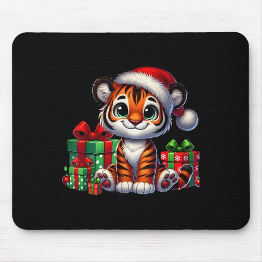 Tiger Xmas Lighting Santa Hat Tiger Christmas  マウスパッド (正面)