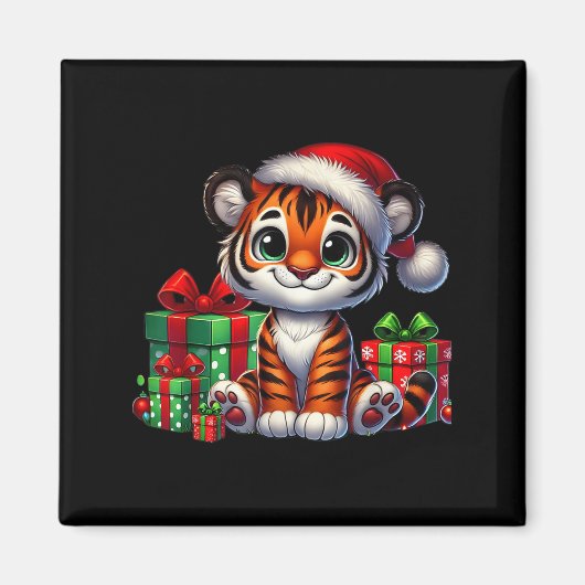 Tiger Xmas Lighting Santa Hat Tiger Christmas  マグネット (正面)