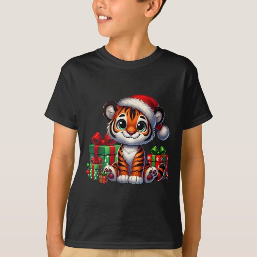 Tiger Xmas Lighting Santa Hat Tiger Christmas Tシャツ (正面)