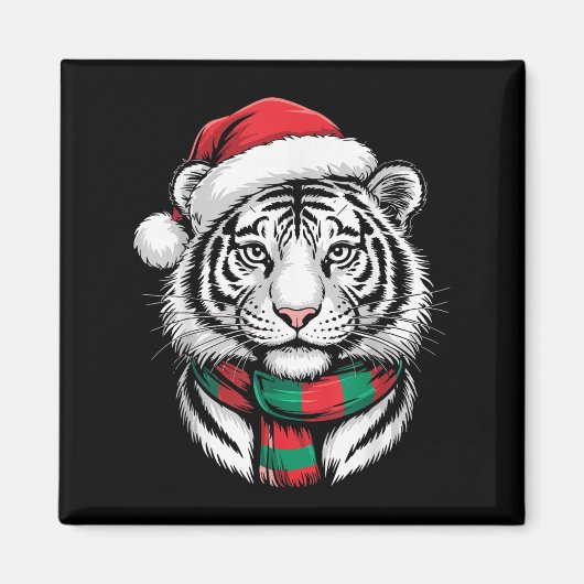Tiger Xmas Santa Hat F Christmas Costume  マグネット (正面)