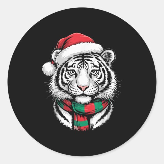 Tiger Xmas Santa Hat F Christmas Costume  ラウンドシール (正面)
