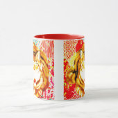Tiger Yellow Cat Red Whimsical Background Mug マグカップ (中央)