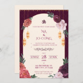 TigerNa Crimson Floral Wedding Invitation 招待状 (正面/裏面)
