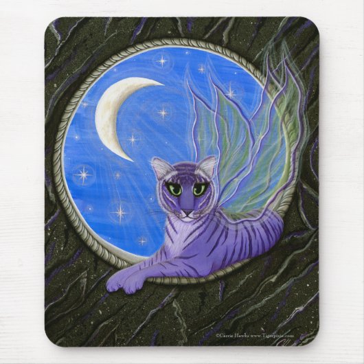 Tigerpixieの妖精のトラのファンタジー猫の芸術のマウスパッド マウスパッド (正面)