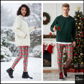 Tight Weave Christmas Red Green Plaid レギンス
