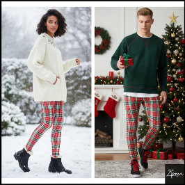 Tight Weave Christmas Red Green Plaid レギンス