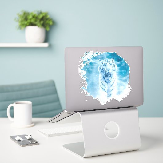 Tigre Blanc Animal Vie Sauvage Jungle Nature シール (デスク上のノートパソコン)