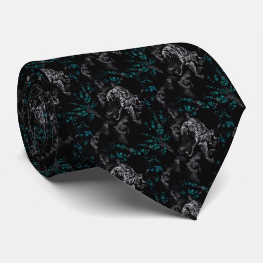 Tigre entouré de fleurs turquoise Cravate ネクタイ (ロール)