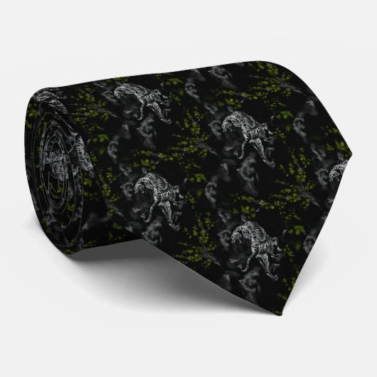 Tigre entouré de fleurs Vert olive Cravate ネクタイ (ロール)