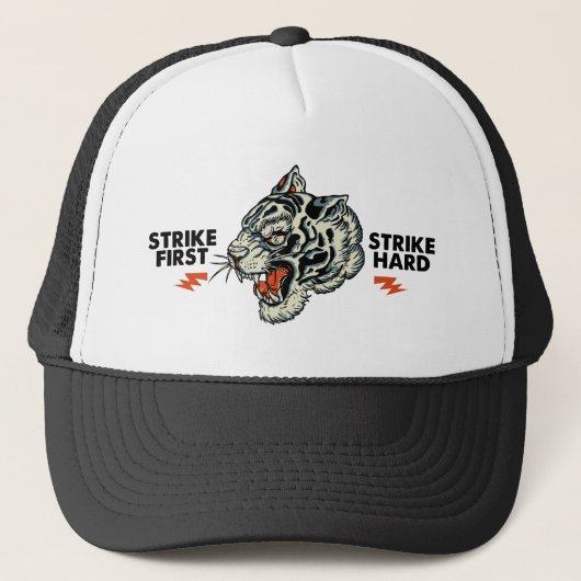 Tigre tattoo slogan strike first hard キャップ (正面)