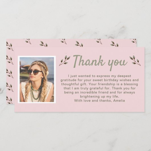 Tigsフォトモダン誕生日 サンキューカード (正面/裏面)