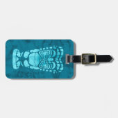 Tikiのろうけつ染めを笑わせているMakapuuのビーチのハワイアン ラゲッジタグ (正面横)