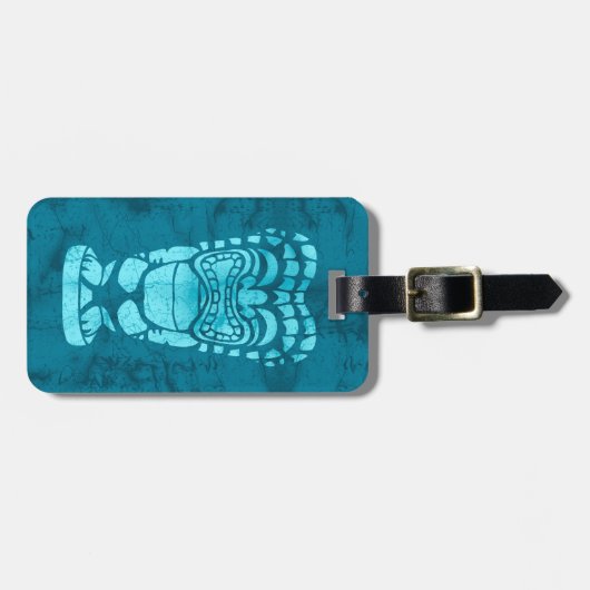 Tikiのろうけつ染めを笑わせているMakapuuのビーチのハワイアン ラゲッジタグ (正面横)