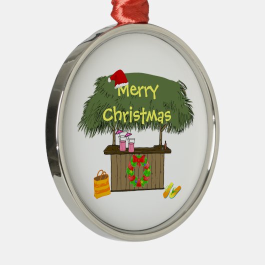 Tikiのバーのサンタの帽子のリースの熱帯ビーチのクリスマス メタルオーナメント (右)