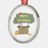 Tikiのバーのサンタの帽子のリースの熱帯ビーチのクリスマス メタルオーナメント (左)