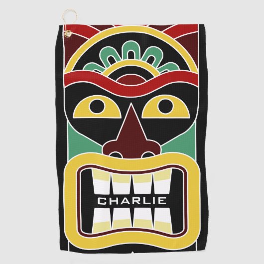 Tikiのマスクの名前をカスタムするのゴルフタオル ゴルフタオル (正面)