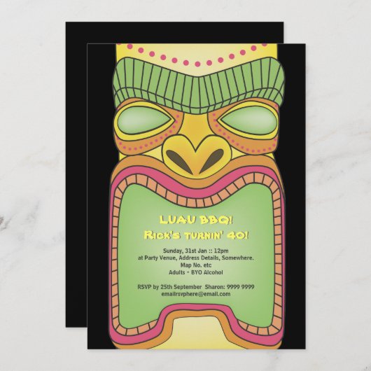 Tikiのルアウ(ハワイ式宴会)のハワイの熱帯テーマのビーチのパーティー 招待状 (正面/裏面)