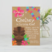 Tikiの人および花のレイのルアウ(ハワイ式宴会)の誕生会 招待状 (スタンド正面)