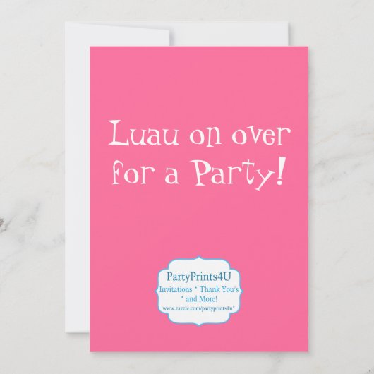 Tikiの人および花のレイのルアウ(ハワイ式宴会)の誕生会 招待状 (裏面)