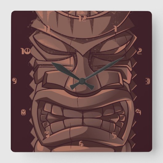 Tikiの木のトーテムの法令の柱時計 スクエア壁時計 (正面)
