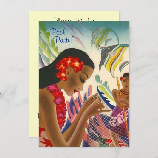 Tikiの熱帯レイのハワイのプールを囲んでのパーティINVITATON 招待状 (正面/裏面)